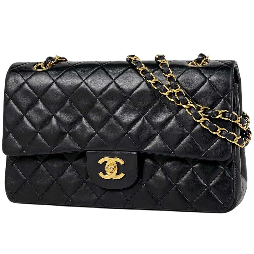 Chanel Matelassé Double Flap Chain Shoulder Bag, Coco Mark, Leather, Black, A...